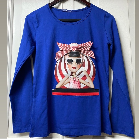 Long Sleeve Top BLUE 3D Size M - Picture 1 of 10